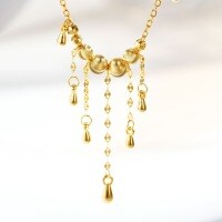 925 Sterling Silver Cat-Eye Brushed Pendant Necklace with Tassel-Gold - XL402  925 Silver