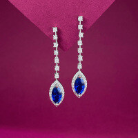 wholesale S925 Sterling Silver 5*10 Marquise Blue Gemstone Earrings,-E288 Blue Diamond 925 Silver