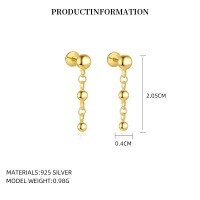 wholesale S925 Sterling Silver Small Square Zircon Snowflake Tassel Earrings For Women, Fashionable Classic European Geometric Earrings With A Luxurious And Advanced Feel-E5479_18K yellow plated_pair 925 silver