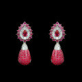 wholesale 925 Silver Gold Plated Ring High Carbon Diamond Vanjia Invisible Setting Pigeon Blood Red Women's Earrings Banquet Women's Earrings-0-0