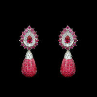 wholesale 925 Silver Gold Plated Ring High Carbon Diamond Vanjia Invisible Setting Pigeon Blood Red Women's Earrings Banquet Women's Earrings-GRC cultured ruby  925 silver