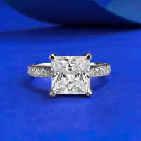 wholesale S925 Silver New 8*8 Princess Square Ring, Korean-style Trendy, Versatile Classic Four-prong Diamond Ring-R307 White Diamond>No. 6