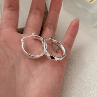 wholesale S925 Sterling Silver Korean Style Diamond-Cut Hoop Earrings for Women, Small and Minimalist, Versatile and Nature-Inspired-Sterling silver