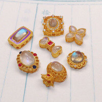 wholesale S925 gold-plated silver with natural moonstone spacer beads semi-finished DIY jewelry crystal accessories for bracelets and necklaces-Hexagonal