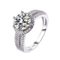wholesale S925 Sterling Silver Moissanite Halo Engagement Ring for Women, D Color Six-Prong Setting with Closed Shank-0-4