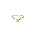 wholesale S925 Silver Simple Korean-style Women's Single-loop V-shaped Ring with Synthetic Pearl Jewelry J9263-0-4