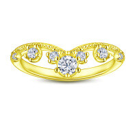 wholesale 925 Silver Cross-Border New Crown Zircon Flower Crown Ring for Women, Pure Silver High-End Niche V-Shape Wholesale from Manufacturers-Gold US size 7#