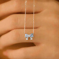 wholesale S925 Sterling Silver Red Elk All-Over Blue Zircon Light Luxury Niche Heart Pendant Bow Necklace Women's Collarbone Chain Trendy-0-2