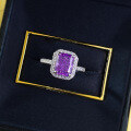 wholesale New Hot-Selling High Carbon Diamond Ring in Europe and America, 7*9 Ice-Cut Purple Diamond Engagement Ring for Women-0-2