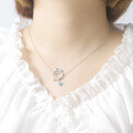 wholesale S925 Silver Cupid's Arrow Synthetic Opal Necklace Women's Blue Opal Romantic Jewelry Necklace-0-3