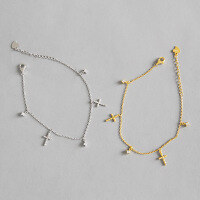 wholesale S925 Sterling Silver Korean-style Versatile Cross Zircon Pendant Tassel Bracelet Chain Jewelry for Women-Platinum>925 silver