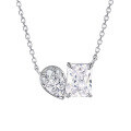 wholesale 925 Sterling Silver 6*8mm Oval 2-Carat Zircon Double Ring Necklace, Minimalist and Luxurious Feel, Niche-0-0