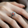 wholesale S925 Sterling Silver Southern Red Agate Auspicious and Adjustable Open Ring, Vintage Retro Style, National Charm-0-5