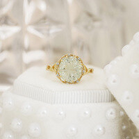 wholesale S925 Sterling Silver Plated with 14K Gold Floral Carved Green Amethyst Ring, Light Luxury and Premium Feel, Niche Design Jewelry-Green Amethyst Ring Size 7