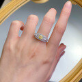 wholesale S925 silver live-streaming style ring with ice-flower cut high-carbon diamond, 5*5 yellow diamond, light luxury ins-style ring band, available for dropshipping-0-3