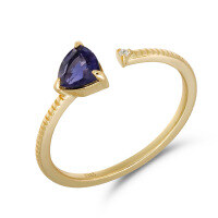 wholesale Sterling Silver Japanese Style Delicate Dreamy Purple Fashion Adjustable Ring with Natural Triangular Iolite Gemstone Geometric Design-Natural Iolite Open Ring One Size
