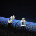 S925 Silver Four-Prong Earrings with Emerald-Cut Moissanite-0-0