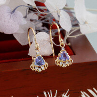 wholesale S925 Silver Plated 14K Gold Japanese Light Luxury Style Autumn New Natural Stone Earrings-Tanzanite Earrings 925 Silver