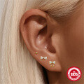 wholesale S925 Sterling Silver minimalist round ball bow knot crystal earrings set, Korean style small batch design-0-1