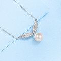 wholesale Metal material Cupid's Heart Necklace for Women, Light Luxury Romantic Angel Wing Collarbone Chain with Moissanite Pearl Pendant Birthday Gift-0-2