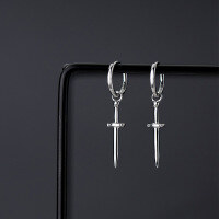wholesale S925 Sterling Silver Ear Clasp Korean Version Small Fresh Minimalist Smooth Cross Sword Creative Personalized Earrings G8021-S925 Silver Earrings Silver 925 Silver