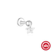 wholesale S925 Sterling Silver with white gold plating, daily wear flat back threaded ear bone stud featuring diamond accents-Single platinum #7