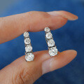 925 Sterling Silver D Color Moissanite Straight Row Unisex Earrings Hip Hop American Style Cross-Border Supply-0-2