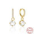wholesale S925 Sterling Silver Hand-Cut Round Zircon Ear Hoops with French-Style Diamond Accents-0-5