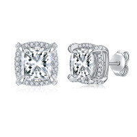 wholesale 18k Gold Plated S925 Silver Classic Square Cushion 8mm Full Moissanite Stud Earrings for Cross-Border Amazon Best-Sellers-Platinum 925 silver
