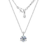 S925 Silver D Color Moissanite Three-Prong Single Stone Pendant Necklace-1-carat three-prong solitaire necklace [white gold]  925 silver