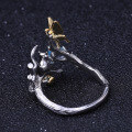 wholesale Designer-style natural gemstone Chinese-style adjustable nature-inspired animal design 925 silver topaz ring-0-3