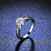 Silver Moissanite Ribbon Snowflake Ring-50 points (D color moissanite)  Size 13