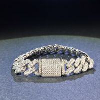 wholesale 925 Sterling Silver Cross-Border Hit 12MM Unisex Hip-Hop Cuban Chain Full Stone D Color Moissanite Cuban Bracelet-Silver 18CM-MS147 (Moissanite)  925 Silver