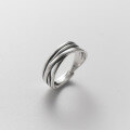 wholesale Sterling Silver S925, Thai Silver Irregular Multi-Layer Line Ring for Women, Ins Distressed Retro Style Trendy Hand Accessory R00992-0-2
