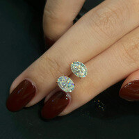 wholesale S925 Sterling Silver Red Moose Stud Earrings Business OL Minimalist Earrings Four-Prong Setting Oval Solitaire Unique Women's-BE0236-Gold 925 Silver