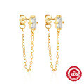 wholesale S925 Sterling Silver Love Moon Diamond Earrings with Pearl Chain Tassel-0-5