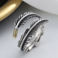 wholesale S925 Sterling Silver Creative Vintage Three-Dimensional Feather Design Thai Silver Ring, Minimalist Korean Style Artistic Index Finger Ring-0-3