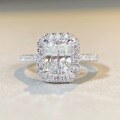 wholesale S925 Sterling Silver Radiant Cut 2 Carat D Color Moissanite Engagement Ring with Full Diamond Accents-0-1