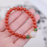 wholesale 925 Silver Gold-Plated New Chinese Style Birth Year Red Agate Bead Bracelet for Women with Hetian White Jade and Green Jade Beads-6mm beads 925 silver