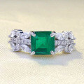 wholesale S925 Sterling Silver New 7*7mm Simulated Emerald Square Ring Simple European and American Style AliExpress Model-0-0
