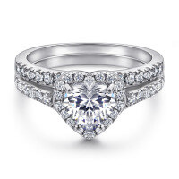 wholesale 925 Sterling Silver Zirconia Heart-Shaped Earrings and Necklace Set-Ring TL-037 US size 10#