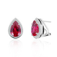 wholesale 925 Sterling Silver Inlaid Light Luxury Exquisite Pear-Shaped Teardrop Crystal Earrings with Ruby and Sapphire Ear Studs, Spring and Summer New Arrival-Cultured Ruby Earrings