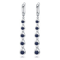 wholesale 925 Silver Blue Topaz Crystal Earrings, Exaggerated Elegance, High-End Statement Drop Earrings with Tassel and Teardrop Design-Tassel drop natural optimized sapphire earrings>925 silver