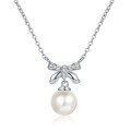 wholesale 925 Sterling Silver Natural Freshwater Pearl Necklace for Women with Exquisite Bow Pendant, Delicate Luxury Collarbone Chain Wholesale-0-4