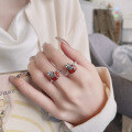 wholesale S925 Sterling Silver Retro Craft Lucky Bag Style Inlaid with Southern Red Agate Ring Ethnic Trend National Tide Ring-0-3
