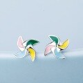 wholesale S925 Sterling Silver Minimalist Small Colorful Windmill Earrings Women's Jewelry Ethereal Forest Style Fresh Epoxy Resin Sweet-0-5