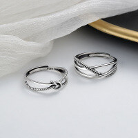 wholesale S925 Sterling Silver Geometric Irregular Cross Twist Knot Ring Trendy Individual Fashion Niche Design Sense Band-311FJ/A model: approximately 1.7g &gt; opening adjustable
