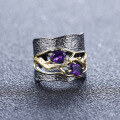 wholesale S925 Sterling Silver Secret Garden High-End Designer Ring with Inlaid Natural Gemstones on a Branch in the Cleft-0-1
