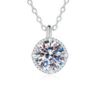 S925 Sterling Silver Cross-Border Moissanite Necklace, Four-Prong Bead Setting-6.5mm high-carbon stone  925 silver