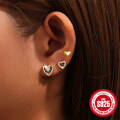 wholesale 925 Sterling Silver New Heart-shaped Diamond Inlaid Stud Earrings, Korean Style, Minimalist and Versatile-0-2